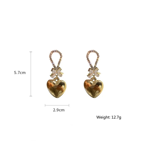 New Golden Color Heart Drop Crystal Earrings - Picture 4 of 6